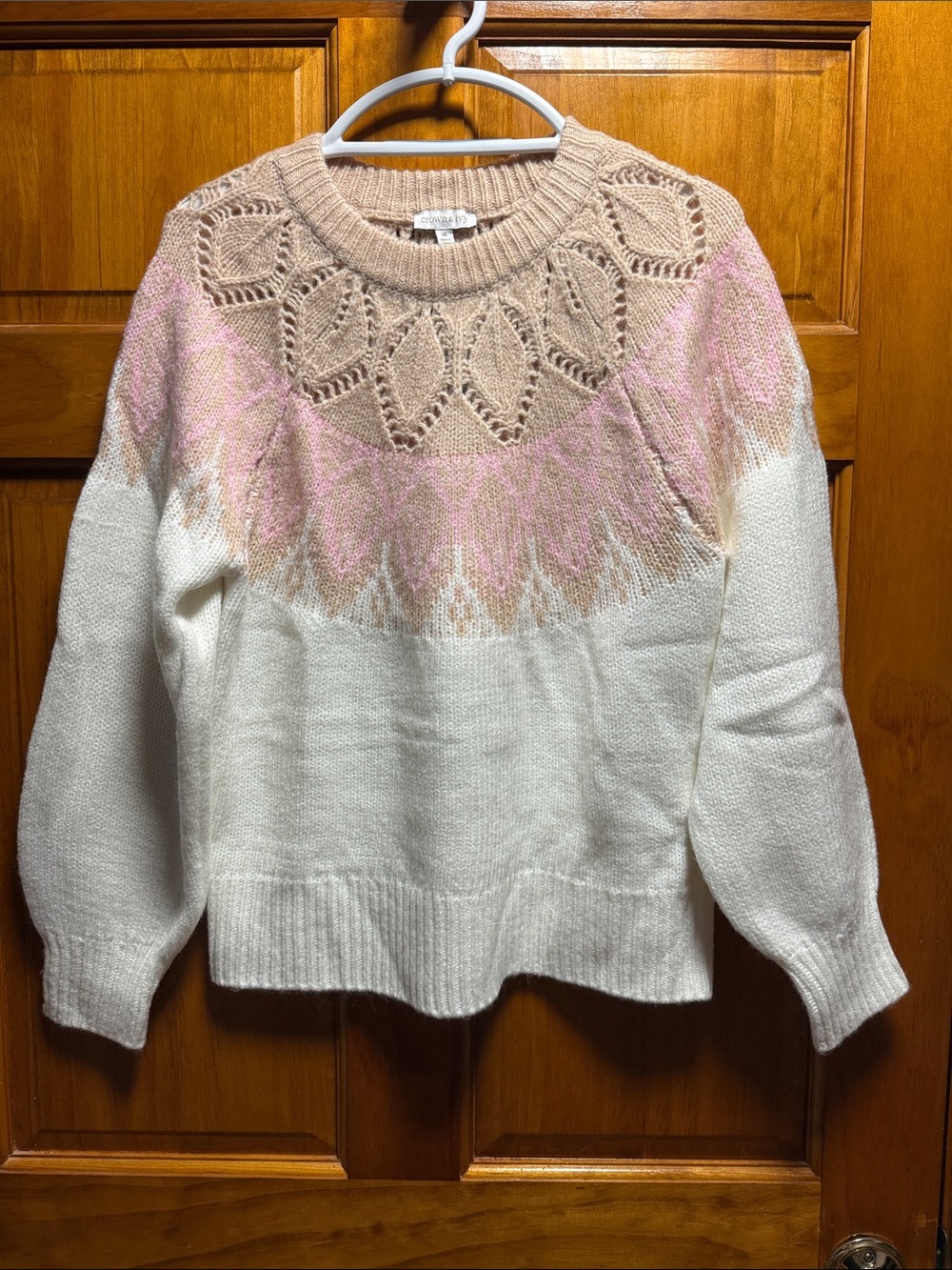crown & ivy Cream Sweater with Blush Yoke